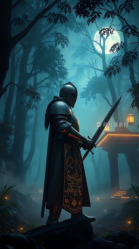 月下森林中的骑士