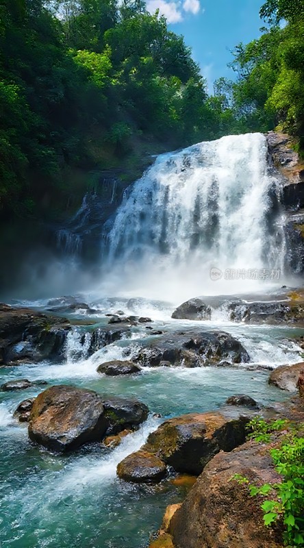 翠绿瀑布飞流直下