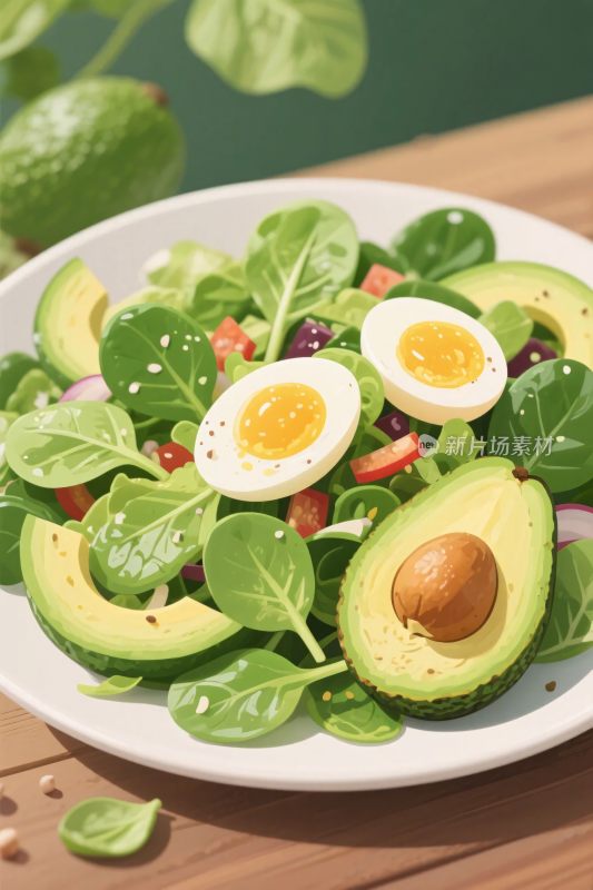 牛油果鸡蛋蔬菜沙拉插画