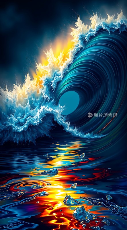 海浪与火焰交织的奇幻景象