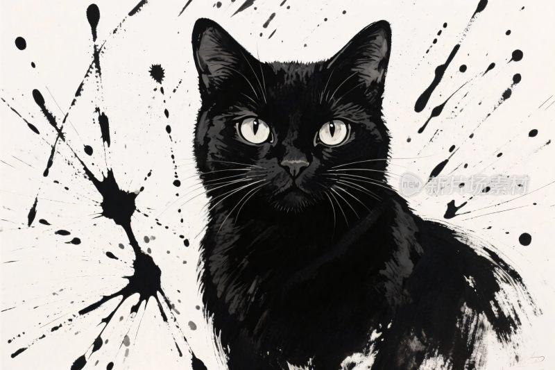 黑白猫咪插画