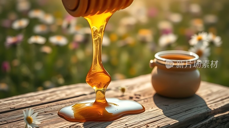 阳光下的蜂蜜流溢