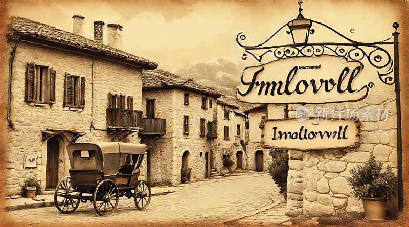 小镇风情石屋马车古街景