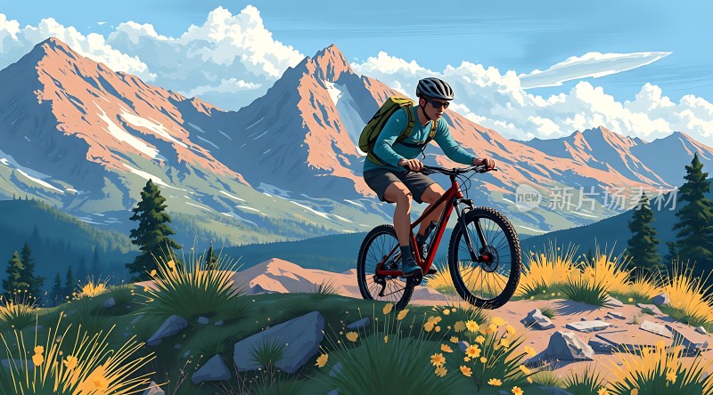 骑行者征服险峻山岭