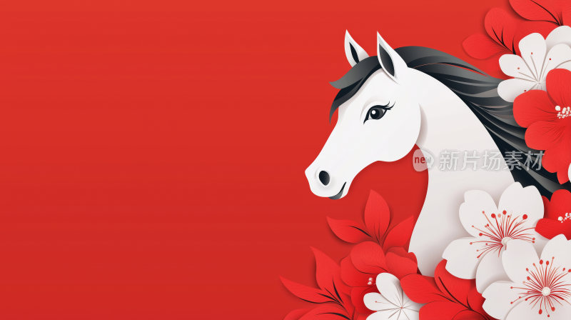 中国风马年剪纸插画