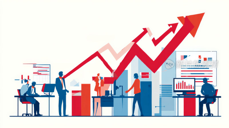 业绩攀升，商业职场白领团队合作，插画设计