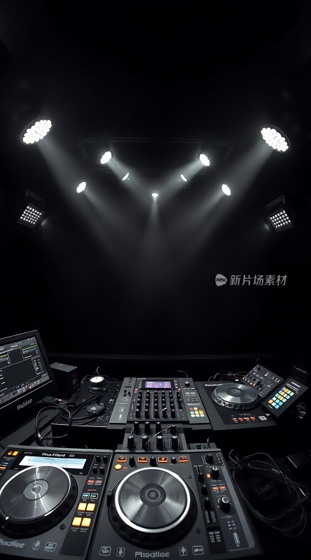舞台灯光下的DJ设备