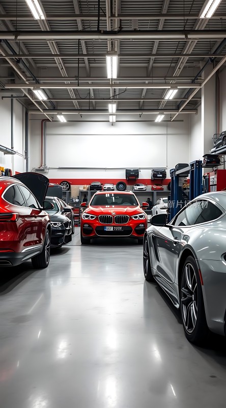高端汽车维修车间豪华跑车齐聚一堂
