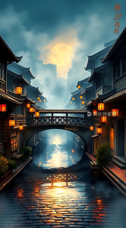 古桥夜色映水乡