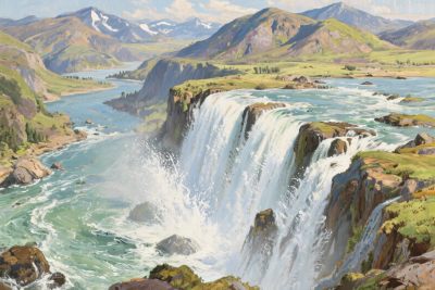 山水风景瀑布插画 山水风景瀑布插画