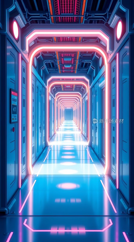 未来科技走廊霓虹灯光闪耀