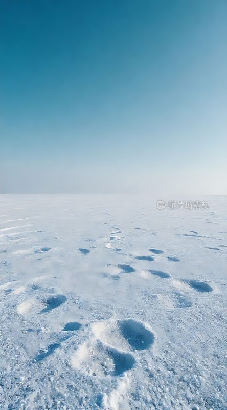 雪地足迹蓝天下的宁静与孤独
