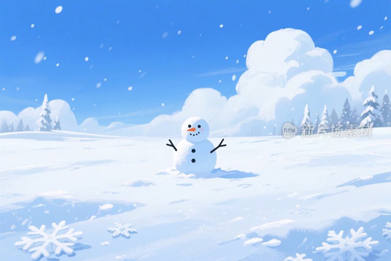 雪地卡通雪人场景