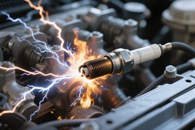 汽车火花塞点火特写