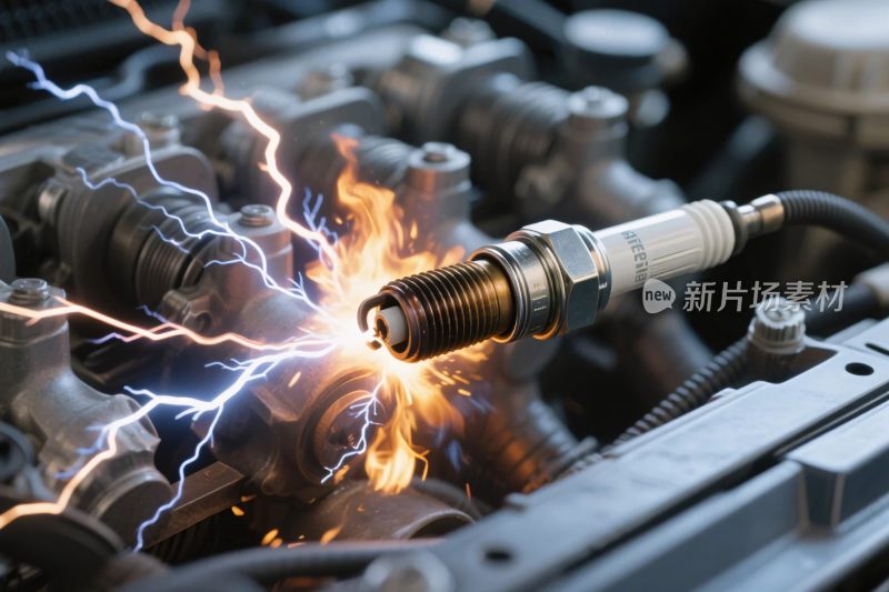 汽车火花塞点火特写