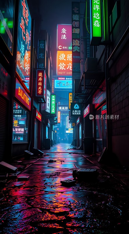 霓虹灯下的繁华街道