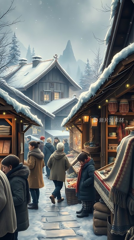 冬日集市雪中暖意