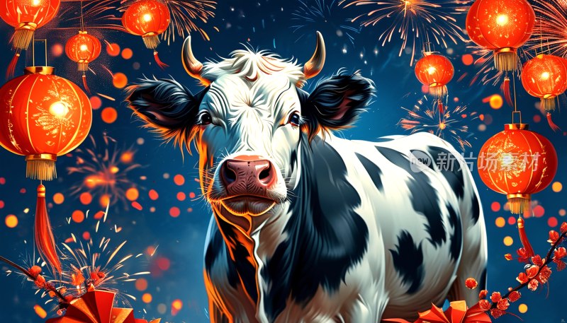 牛年春节喜庆图
