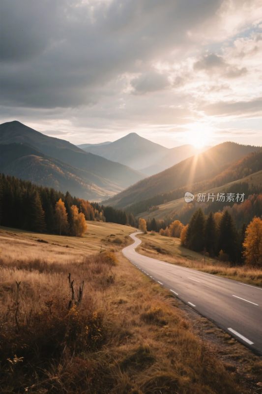 山间秋日公路风光