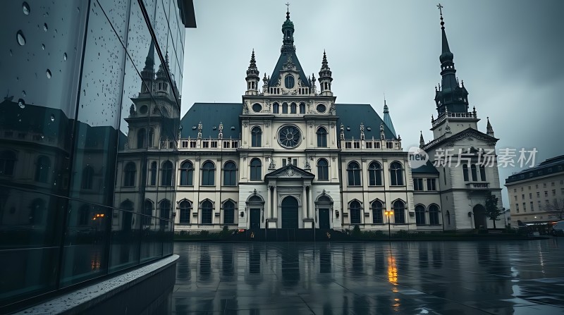 雨后教堂现代与古典建筑交融之美