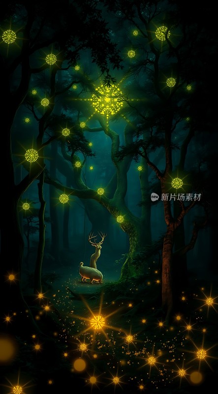 萤光森林中的鹿影