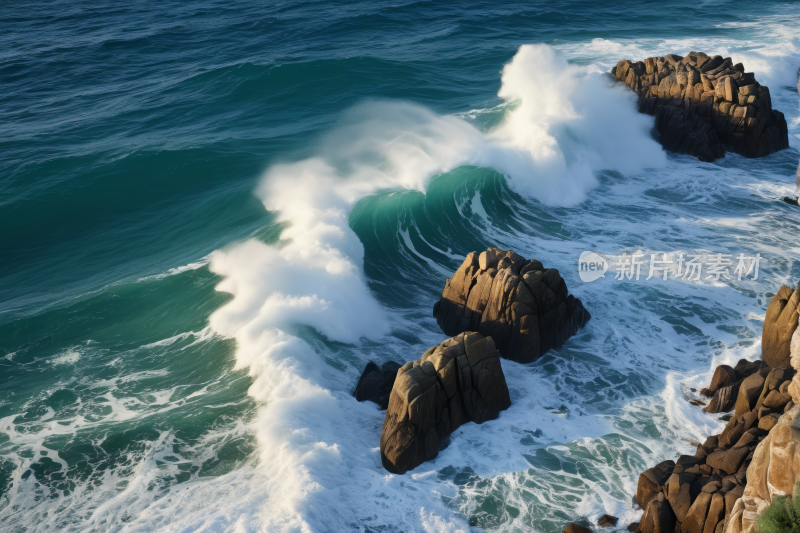 海浪拍打在海洋岩石上的海浪高清风景图片