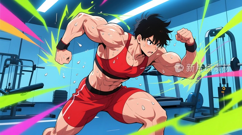 健身房的肌肉男展示力量与决心