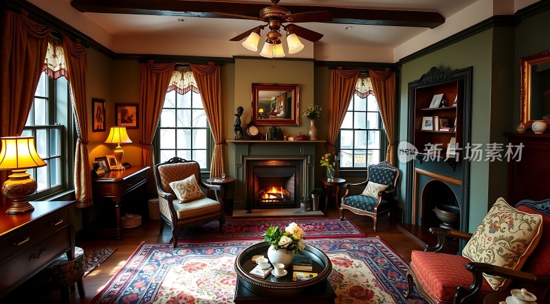 温馨客厅壁炉旁的优雅时光