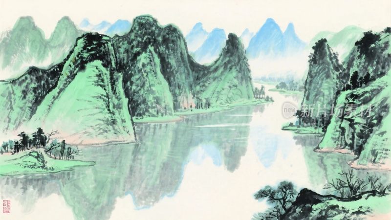 水墨山水古画卷