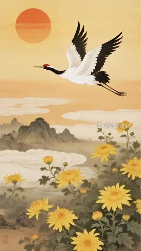 飞鹤伴日下的花海美景