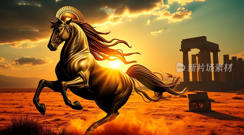 金色战马奔腾古遗迹