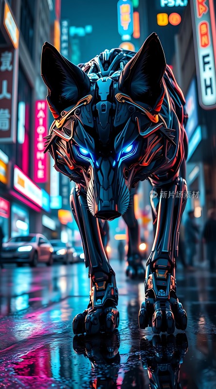 机械狼影霓虹都市中的神秘守护者