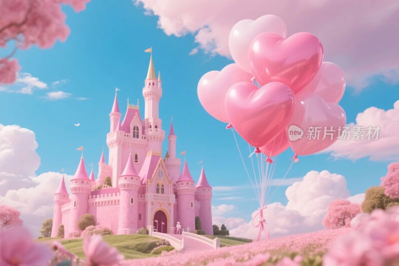 梦幻粉色城堡气球场景