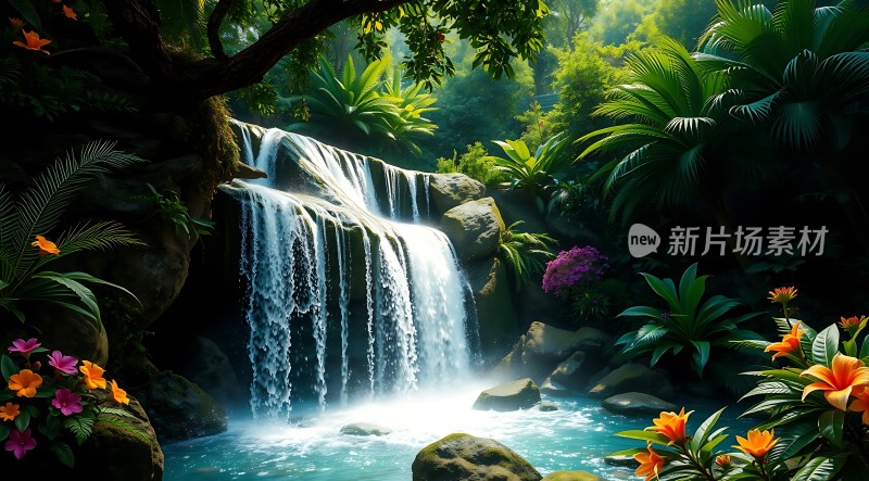 热带雨林瀑布风光