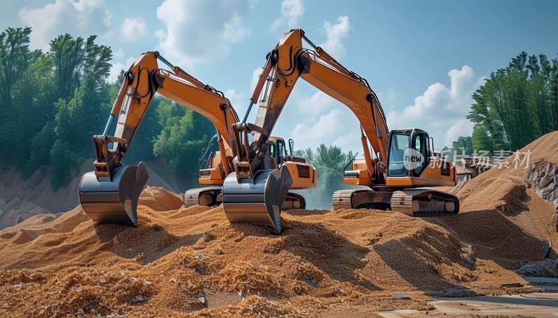 挖掘机装载木屑