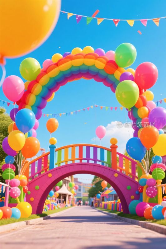 彩色气球彩虹拱门场景