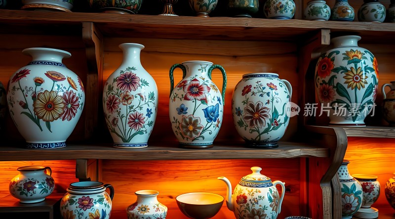 精美瓷器展示色彩鲜艳的花卉图案引人注目