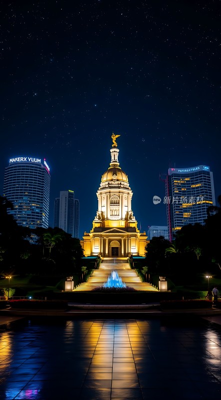 广州之夜灯光璀璨现代与古典交融