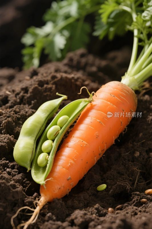 泥土中的胡萝卜与豌豆