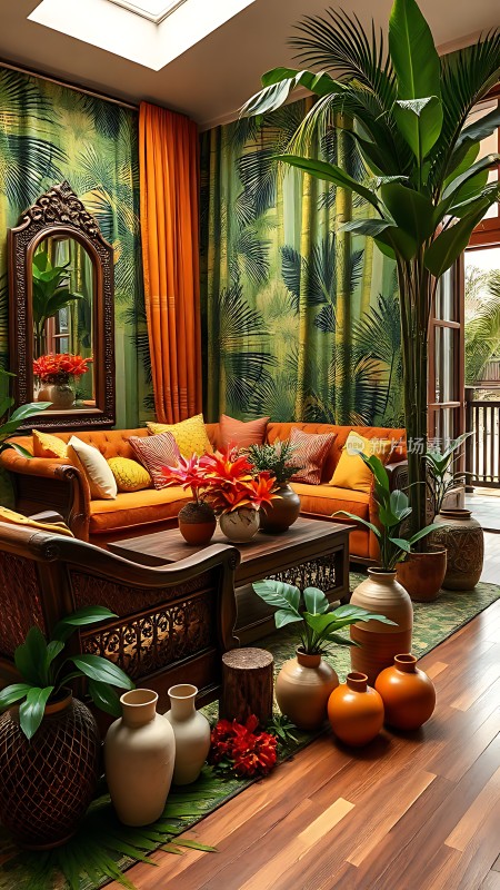 热带风情客厅绿意盎然温馨舒适