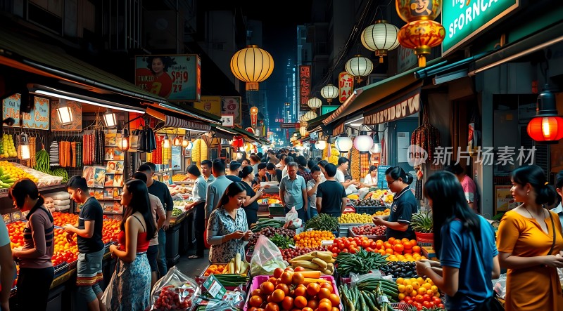 夜市繁华灯火通明热闹非凡