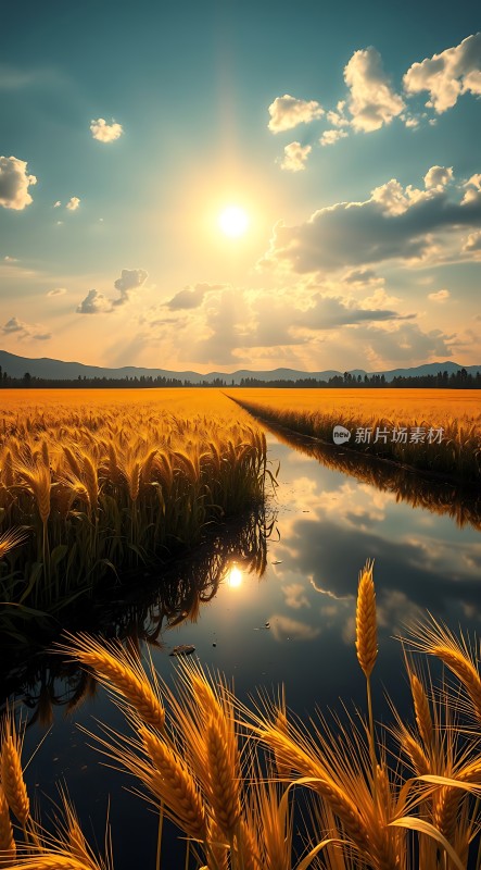 金色麦田映日图