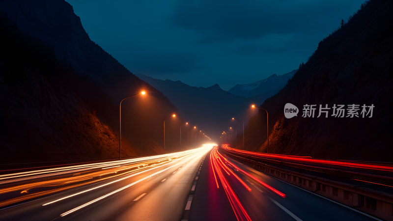 夜晚下绚烂隧道灯光道路背景