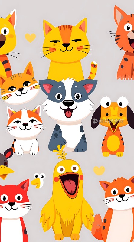 卡通动物大集合萌宠齐聚乐翻天！