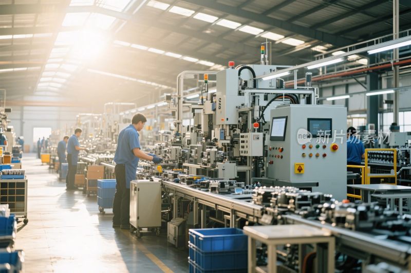 工厂内工人操作机器场景
