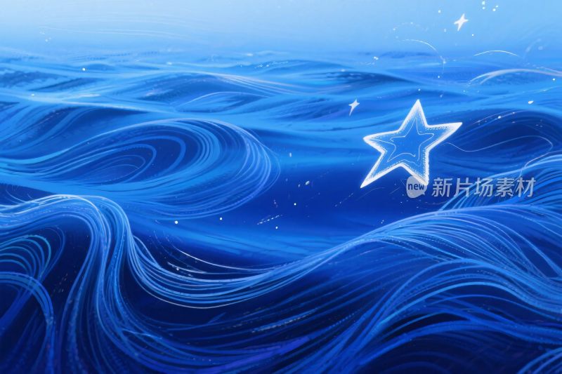梦幻蓝色海浪星光插画