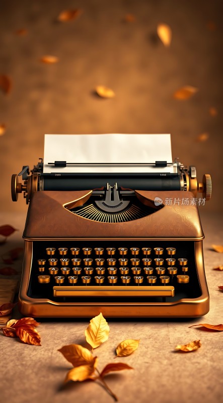 秋日暖光下的复古打字机