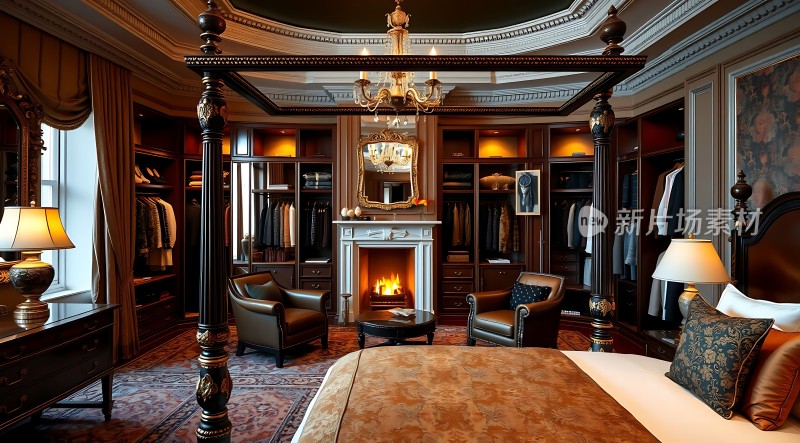 豪华卧室四柱床壁炉优雅装饰