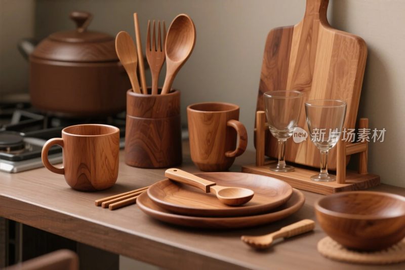 木质厨房餐具展示
