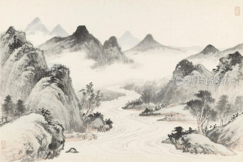 中国传统山水水墨画